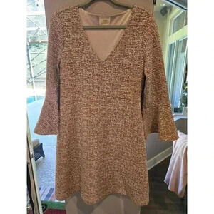 Maeve Women's Fit & Flare Tweed Dress M Pink Multi Knee Length Business Boho